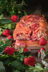 Homemade fresh strawberry bread with strawberry glaze