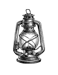 Ink sketch of kerosene lamp. © alhontess