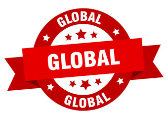 global round ribbon isolated label. global sign