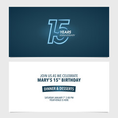 15 years anniversary invitation vector illustration. Template design element for 15th birthday