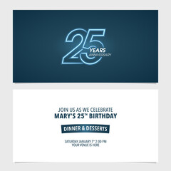 25 years anniversary invitation vector illustration. Template design element for 25th birthday