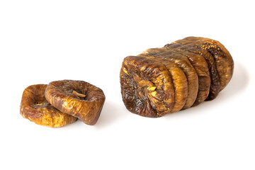A line of dried figs isolated on white