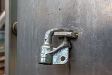 Stainless steal lock on a stainless steal door.
