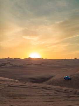 Bugy in landscape of Peruvian desert in Huacachina, Ica, Peru