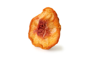 One slice of dried peach isolated on white