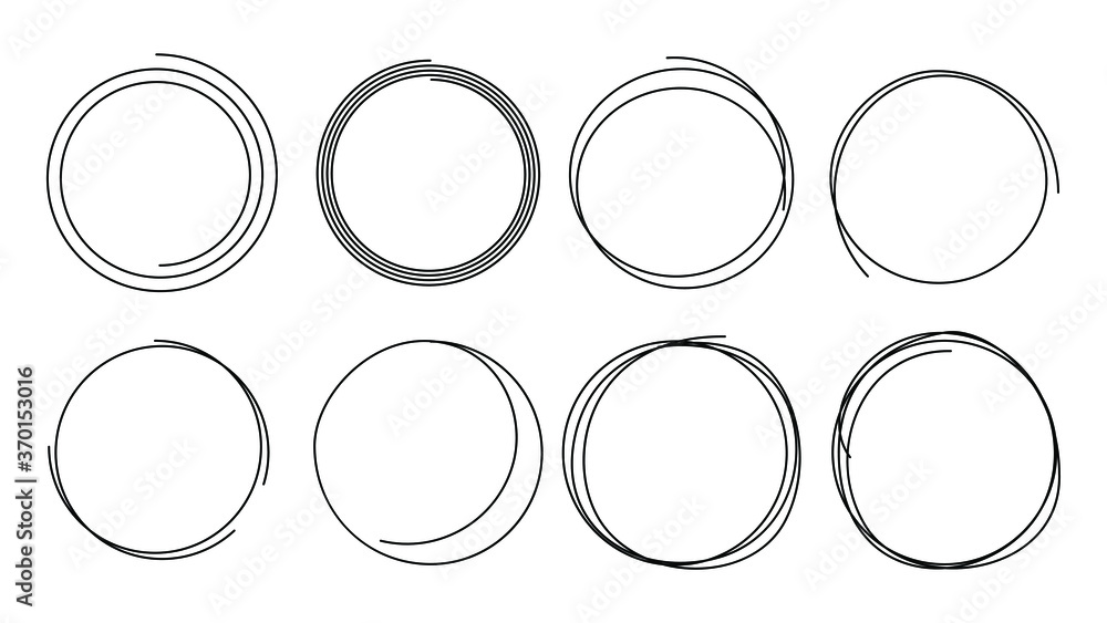 Poster set hand draw collection of black circular scribble circle line doodle round sketch design doodle el