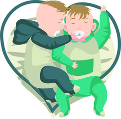 Twin babies are sleeping together illustration
