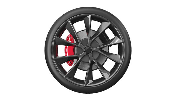 Wheel tyre disk protect rim car, front view. 3D rendering