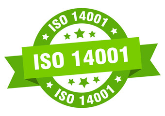 iso 14001 round ribbon isolated label. iso 14001 sign - obrazy, fototapety, plakaty