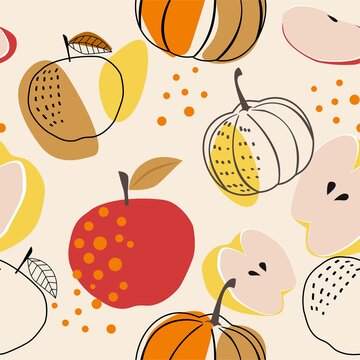Abstract seamless pattern with stylized apples and pumpkins. Modern abstract design for paper, covers, fabrics, home decoration and other purposes.