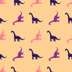 Seamless pattern with dinosaurs silhuettes. Creative vector childish background for fabric, textile