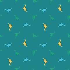 Fototapeta na wymiar Seamless pattern with dinosaurs silhuettes. Creative vector childish background for fabric, textile