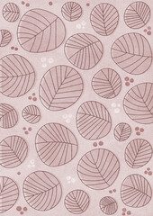 シンプルな線で描かれた茶の葉のパターン　茶色の背景
