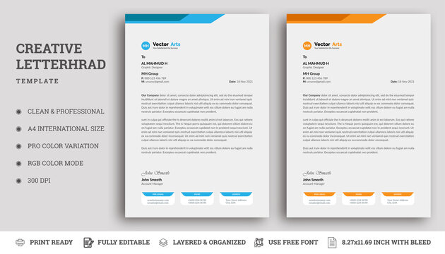 Creative & Clean business style print ready letterhead for your corporate business