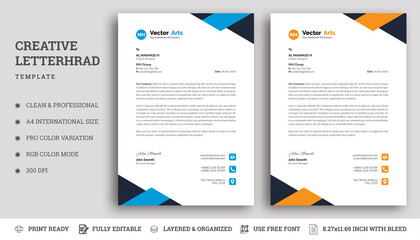 Professional Letterhead Template in flat style, letterhead set or bundle. Creative & Clean business style print ready letterhead.