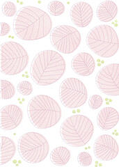 シンプルな線で描かれたピンクの葉のパターン　白背景