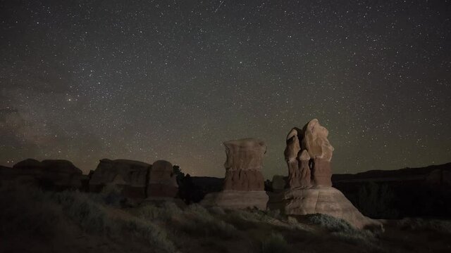 Milky Way Galaxy rising over hoodoos at Devils Garden in Escalante Utah