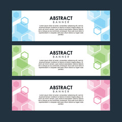 Fototapeta premium Set of Abstract Hexagonal Medical Banner Design Template Vector, Professional Modern Graphic Banner Element with Blue, Green and Pink Geometric Background