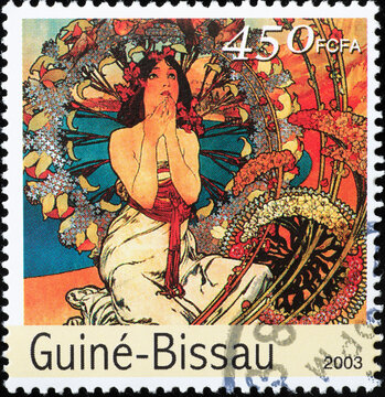 Illustration By Alfons Mucha On Postage Stamp Of Guinea Bissau