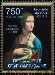 Lady with an Ermine by Leonardo on african stamp