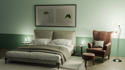 3D rendering modern interior design with bedroom