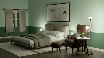 3D rendering modern interior design with bedroom