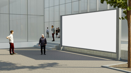 3D illustration large outdoor billboard on street near business center