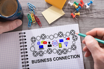 Business connection concept on a notepad