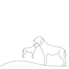 Cute dog and puppy love line drawing vector illustration
