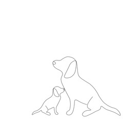 Cute dog and puppy love line drawing vector illustration