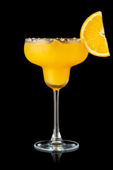 Orange Margarita cocktail isolated on black background