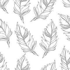 Feather isolated on Green background. Seamless pattern. Vector illustration