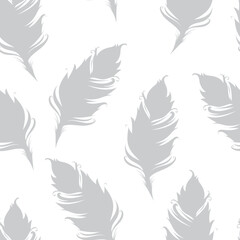 Gray feather silhouette isolated on white background. Seamless pattern. Vector illustration