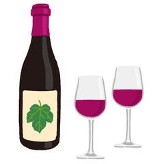 赤ワインのボトルと二つのグラス