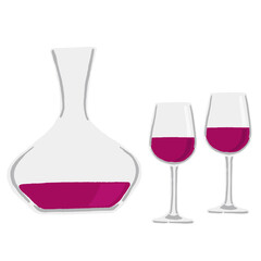赤ワインの入ったデキャンタと二つのグラス