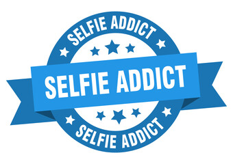 selfie addict round ribbon isolated label. selfie addict sign