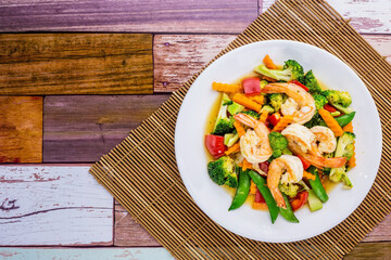 Stir fried mixed vegetables with shrimp