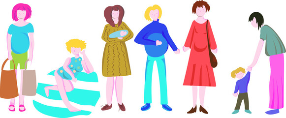 vector clipart with pregnant women with different stages of pregnancy