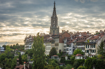 Fototapeta na wymiar Bern Minster, tallest cathedral in Switzerland located in the old city of Bern