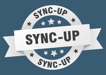 sync-up round ribbon isolated label. sync-up sign