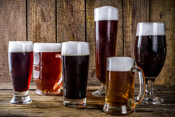 Set of various beer glasses
