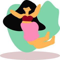 Happy Body postivie concept, happy jumping of over weight girl ,  fat acceptance movement, good vibes women.