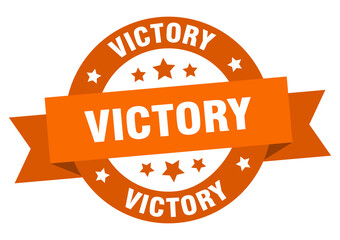 victory round ribbon isolated label. victory sign