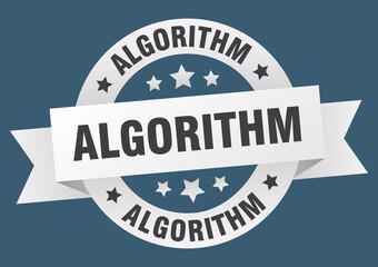 algorithm round ribbon isolated label. algorithm sign