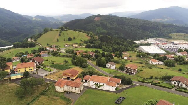 Leaburu, village in Tolosa. Basque Country,Spain. Aerial Drone Footage