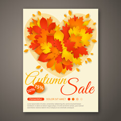 Autumn Sale Banner with Colorful Paper Cut Leaves. Vector illustration. Place for text message. Business event concept.
