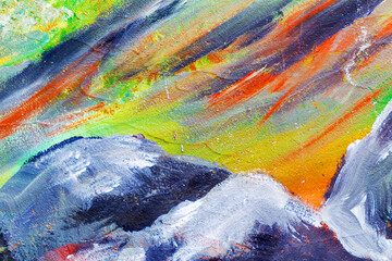 Obraz premium Abstract creative background of chaotic strokes of old cracked paint on concrete wall. Old surface with traces of paint, weathered, scratches and cracks for design