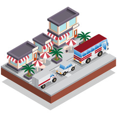 City street. Isometric. Isolated on white background. Vector illustration.