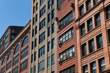Fototapeta na wymiar Row of Colorful old Brick and Stone Buildings in NoHo of New York City