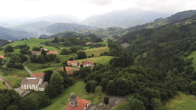 Gaztelu,village of Tolosa. Basque Country,Spain. Aerial Drone Footage